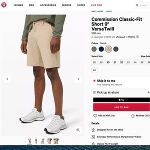 SWANK AS HELL Luluemon 9" Khaki Snob Shorts / Commission Classic Fit